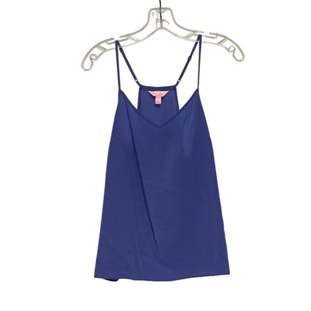 Lilly Pulitzer Blue 100% Silk V-Neck Camisole Adjustable Straps Racerback Small